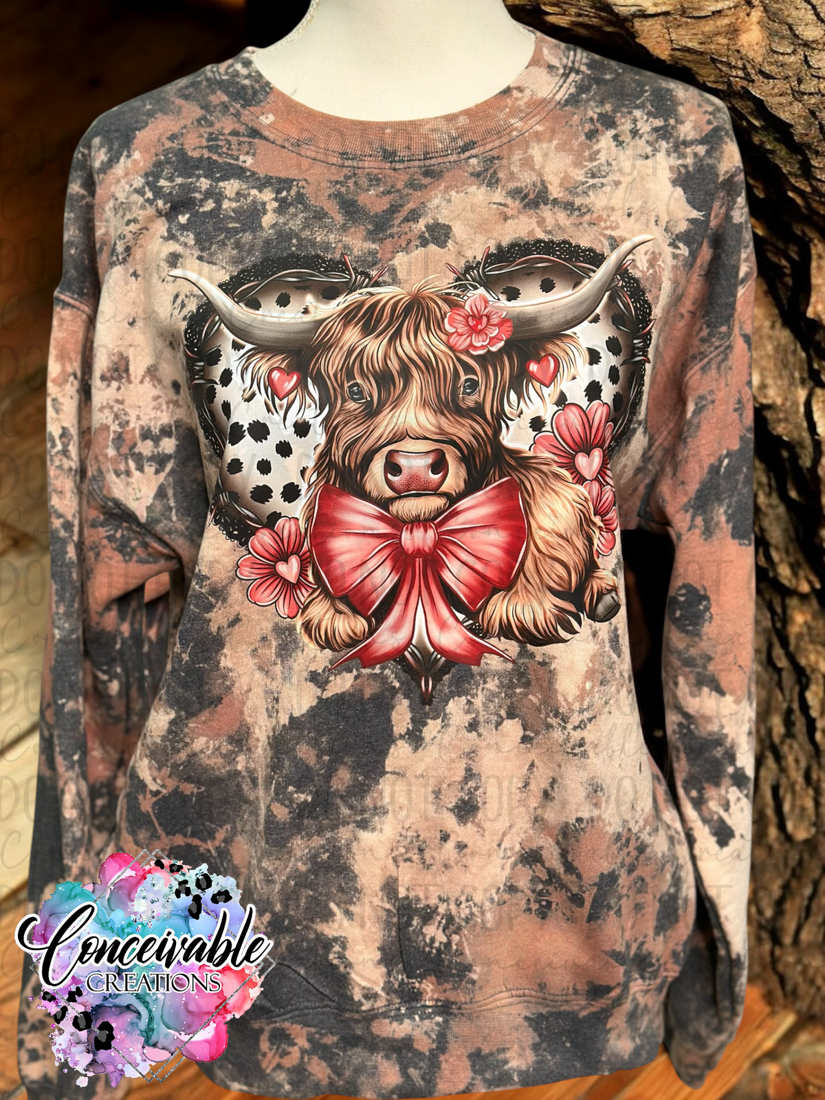 Valentine Hyland Cow Bleach Crewneck Fleece