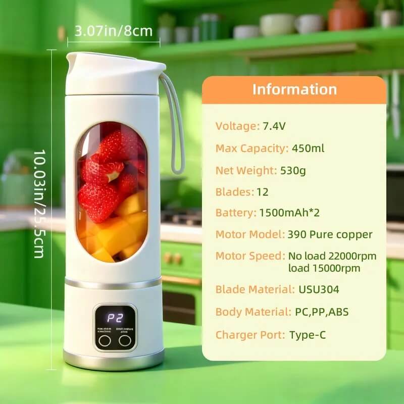 Portable USB Rechargeable Blender, Compact Leakproof Personal Smoothie Maker for Shakes, Fruit Drinks & On-the-Go Use